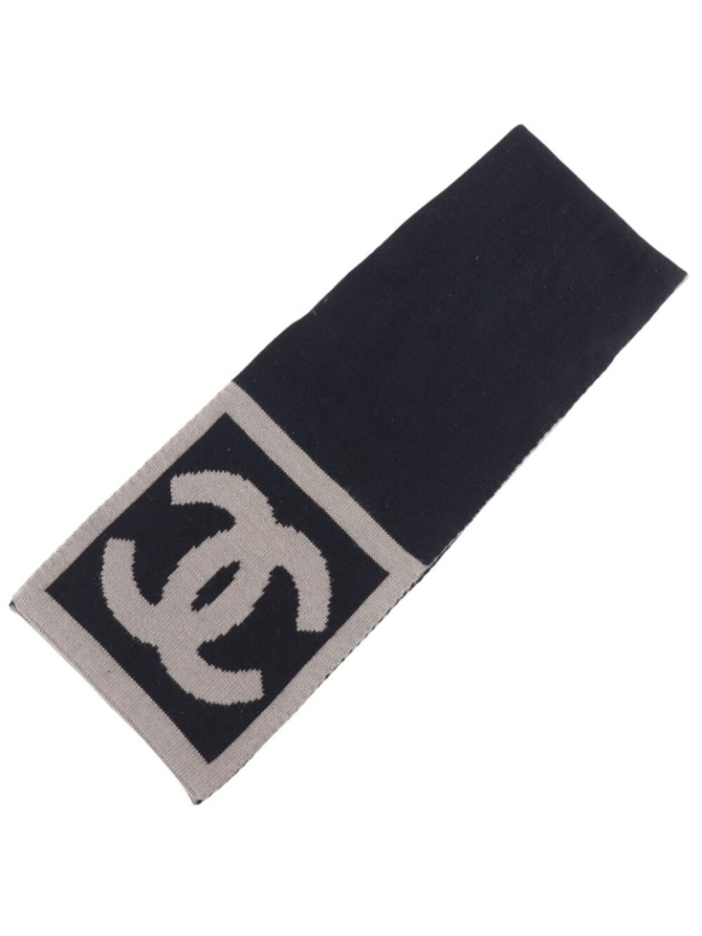 Chanel CC Logo Wool Silk Black Gray Scarf - Picture 3 of 8